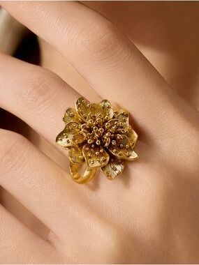 Kenneth Jay Lane Gold Floral Cocktail Ring